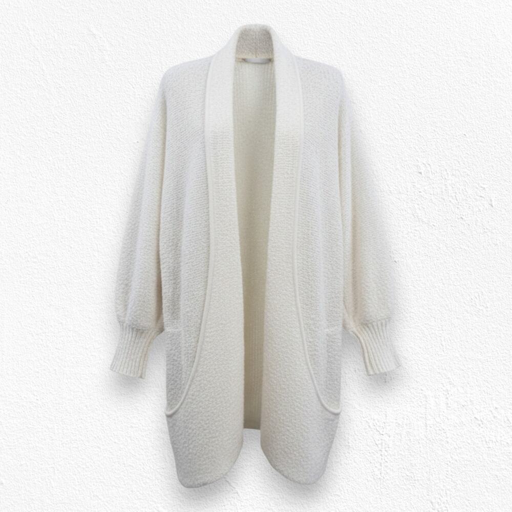 Vintage 90s Sideffects White Ivory Textured Knit Open Front Cardigan Size 2XL